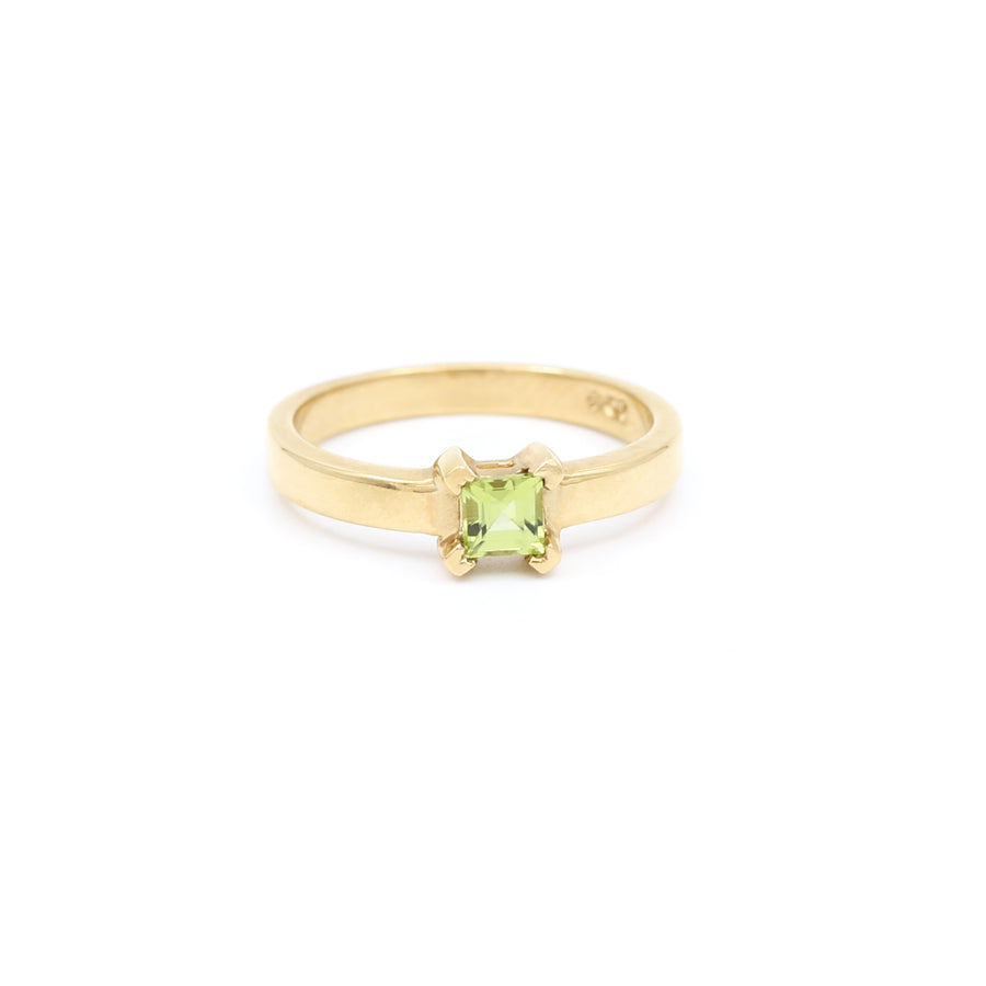 Yellow Gold Square Princess Peridot Ring