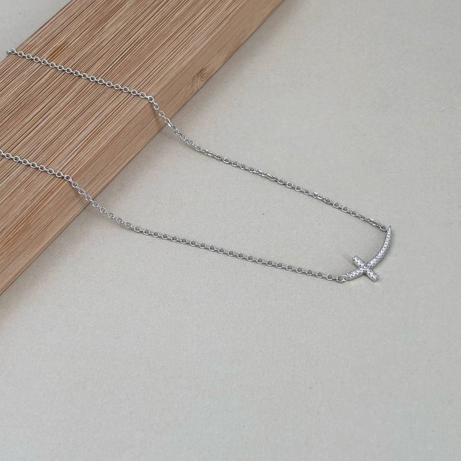 Ladies Sterling Silver Curved Cross Chain