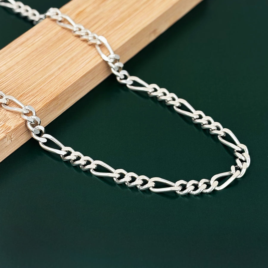 Mens Sterling Silver 3+1 Figaro Chain