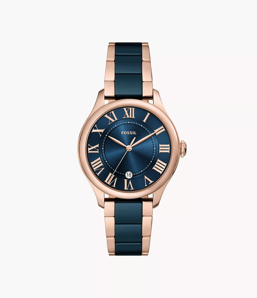 Fossil Gilmore Rose Gold and Navy Ceramic Watch