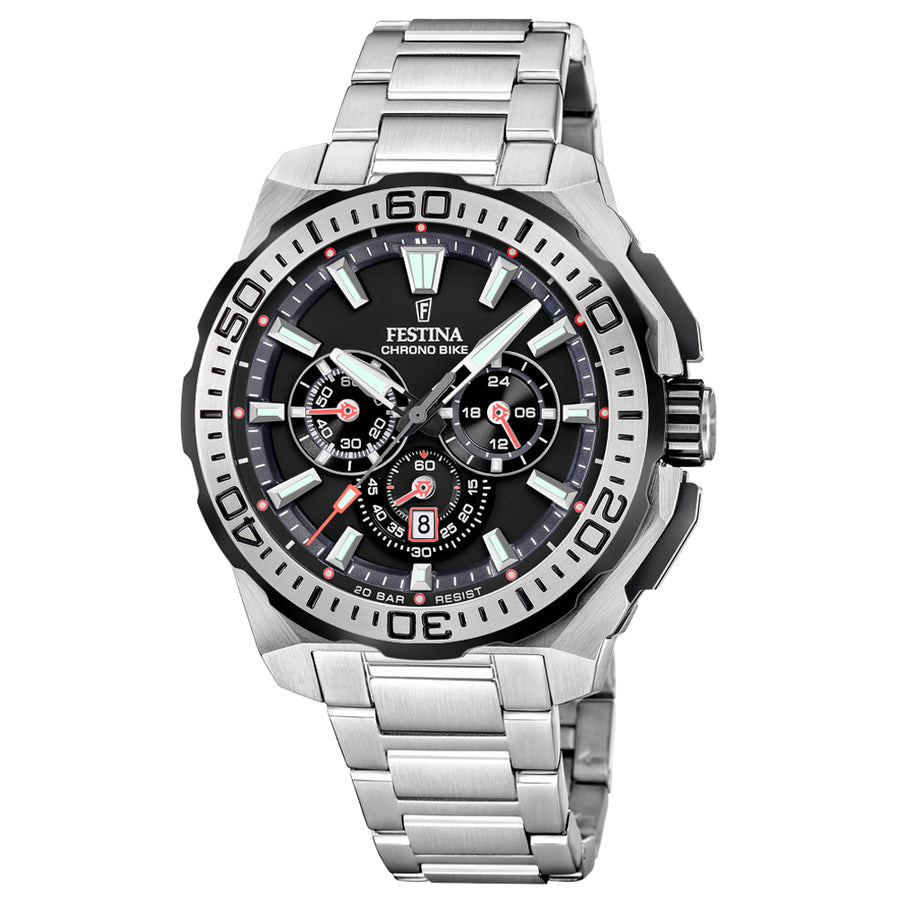 Festina Stainless Steel and Black Chrono Bike Watch