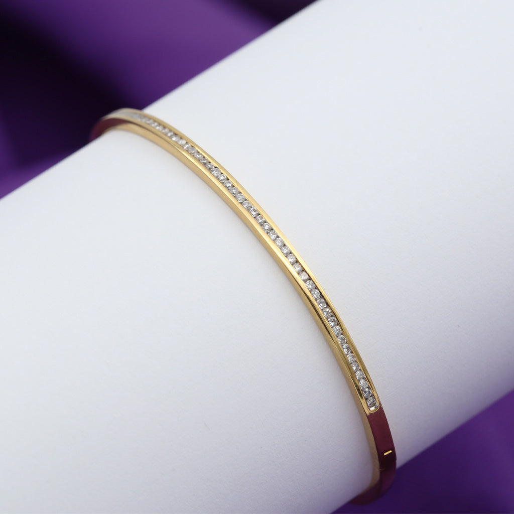 Yellow Gold Solid Diamond Bangle