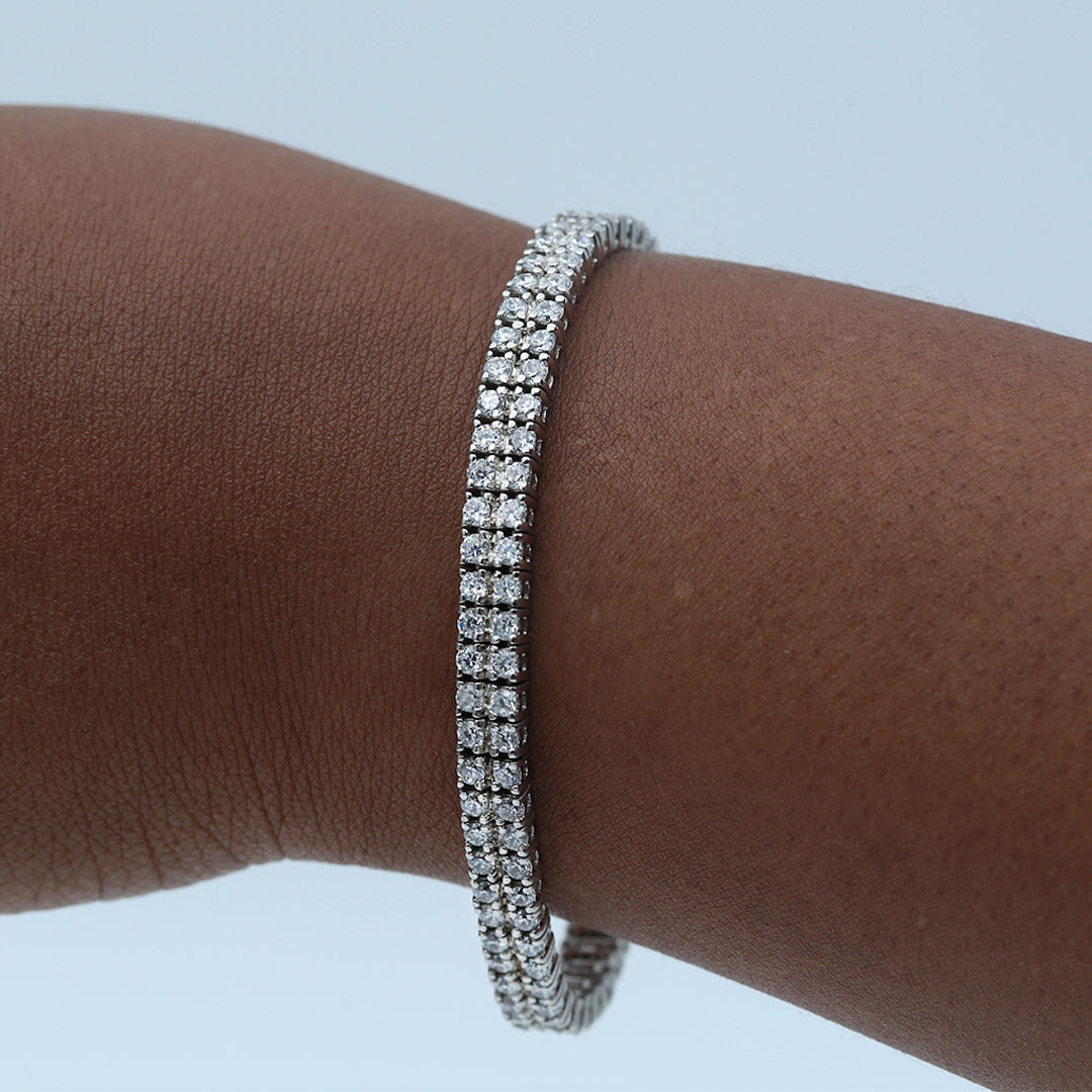 Silver Square CZ Double Row Tennis Bracelet