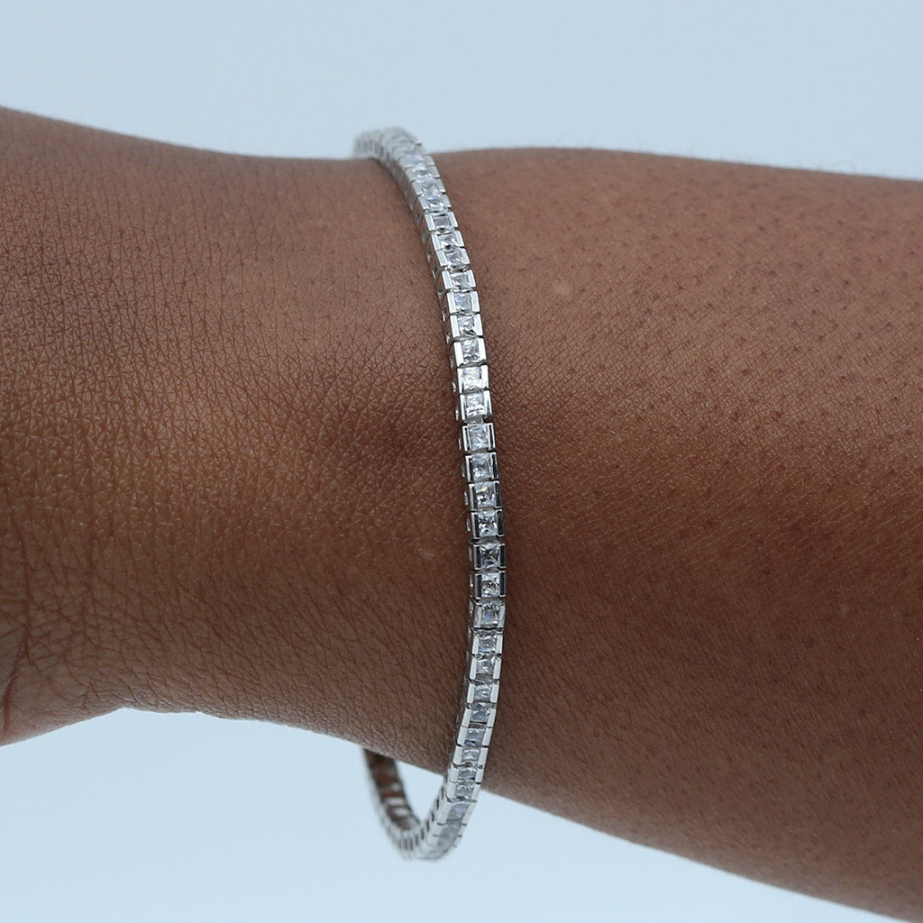 Silver Square CZ Tennis Bracelet