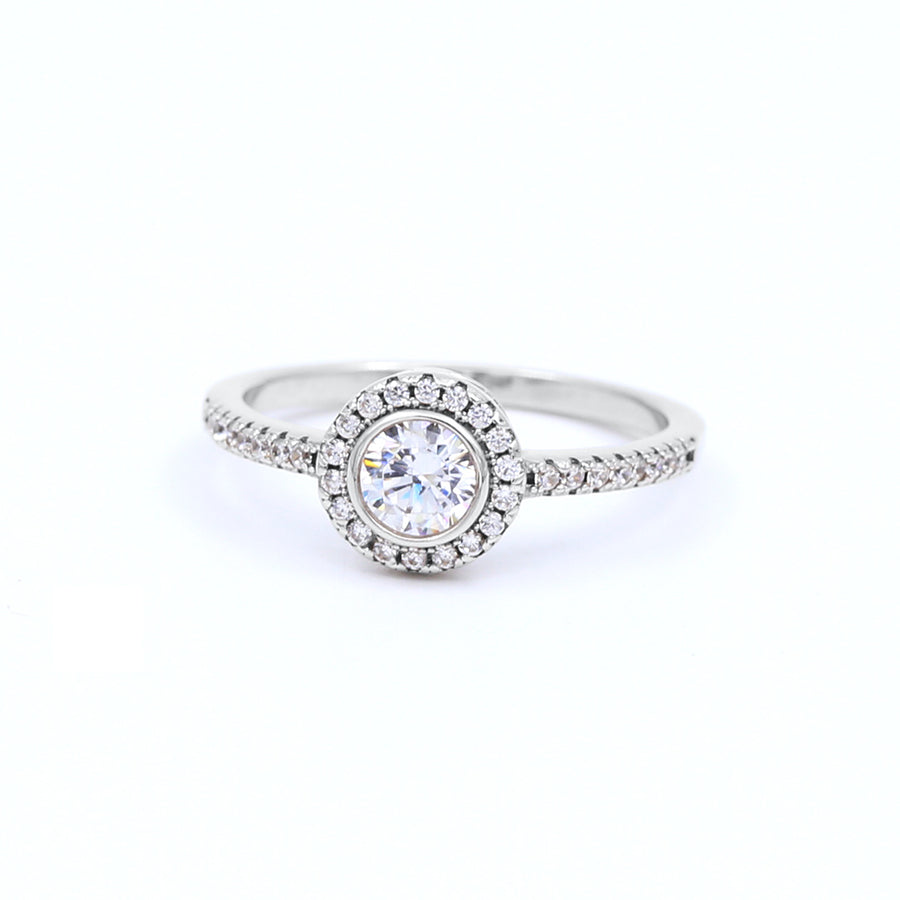 Ladies Silver Halo Pave CZ Engagement Ring