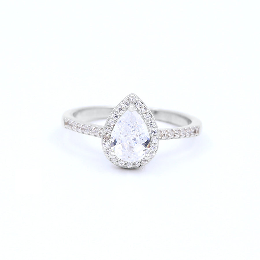 Ladies Silver White CZ Pear Shape Ring