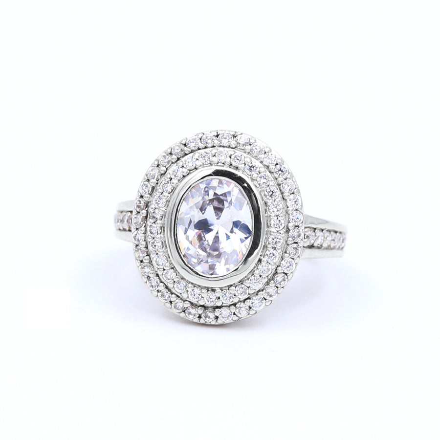 Ladies Silver Oval CZ Ring