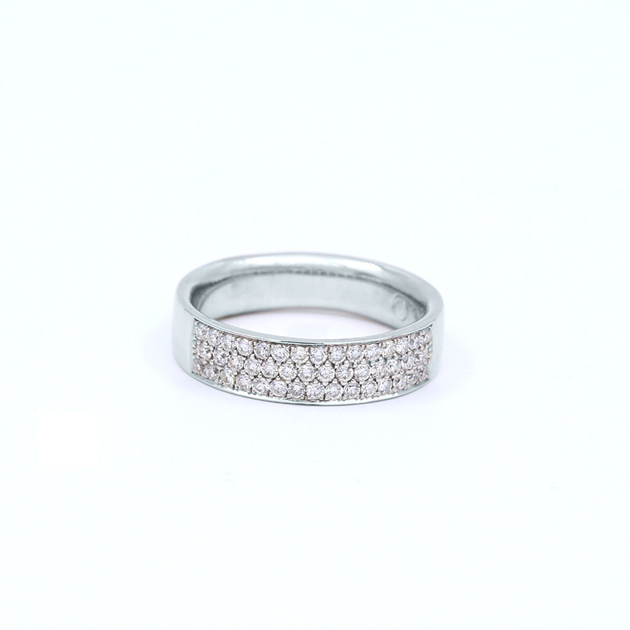 White Gold Ladies Flat Pave Diamond Engagement Ring