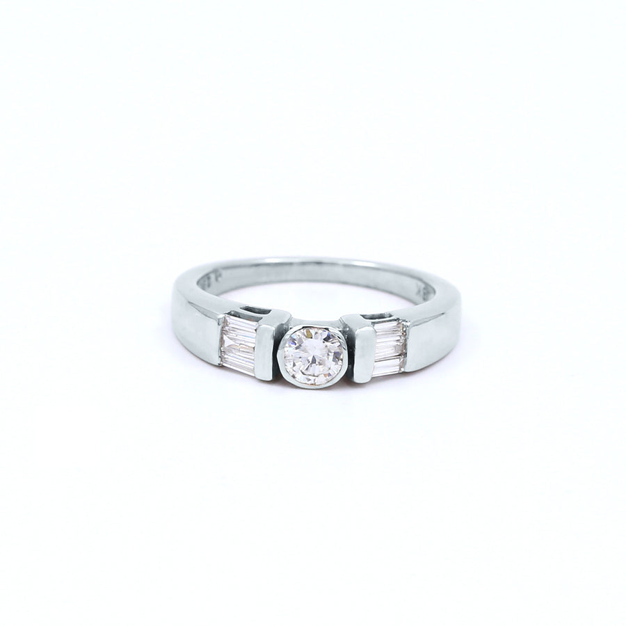 White Gold Brilliant And Baguette Diamond Engagement Ring