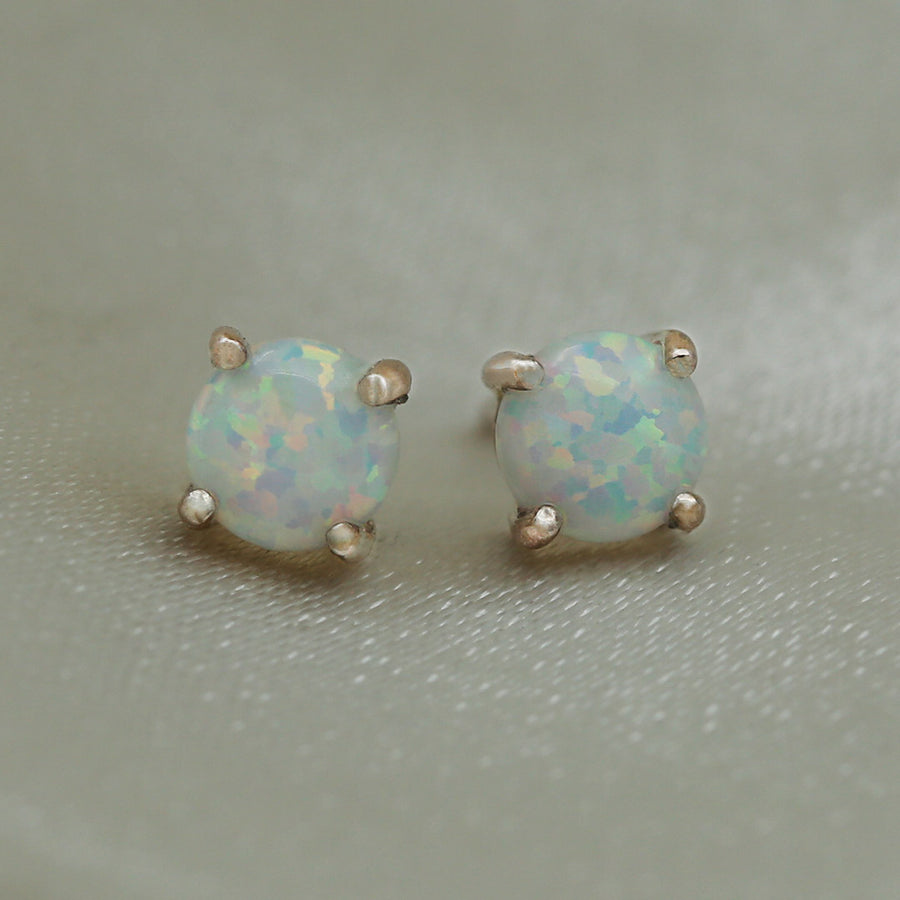 Silver White Opal stud Earrings