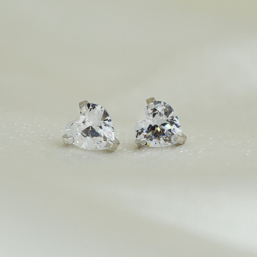 Silver CZ Heart Earrings