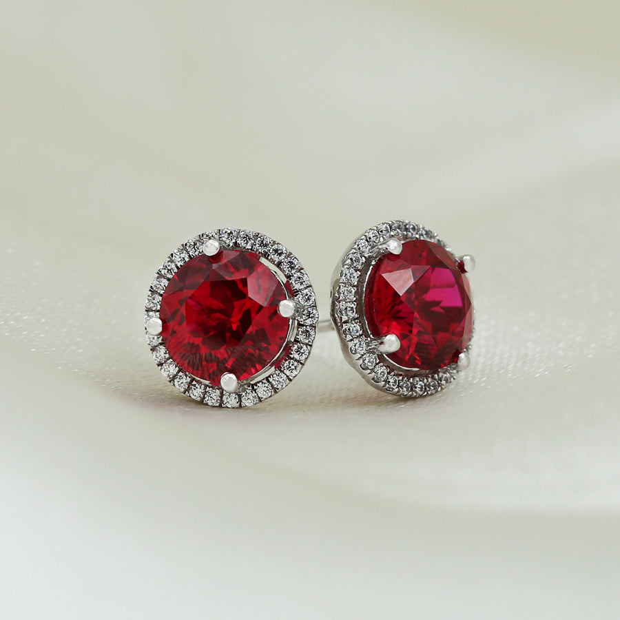 Silver CZ Ruby and Diamond Earrings